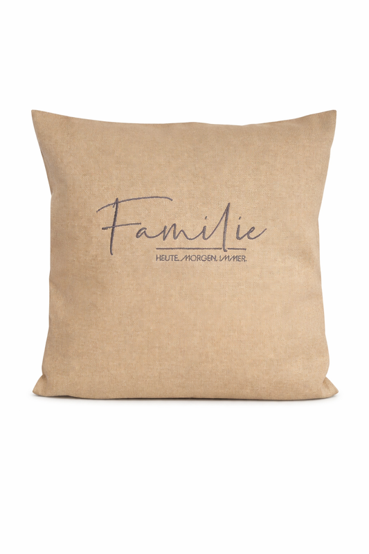 Kissenbezug Zierkissen 40x40 bestickt Baumwolle - Deko für Wohnzimmer Geschenk für Familie heute