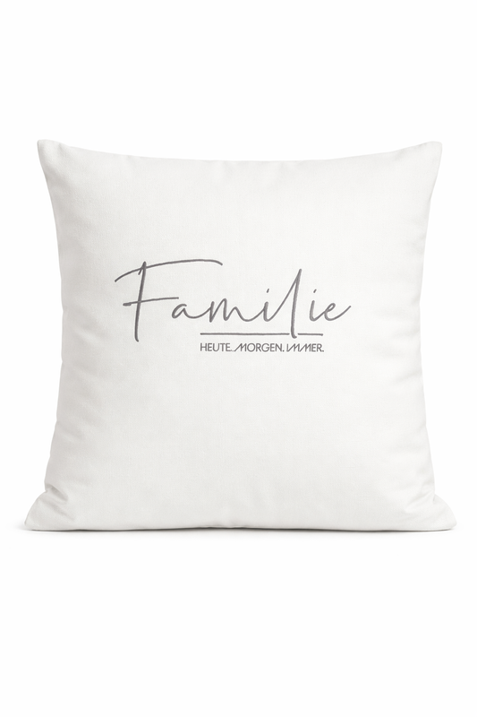 Kissenbezug Zierkissen 40x40 bestickt Baumwolle - Deko für Wohnzimmer Geschenk für Familie heute
