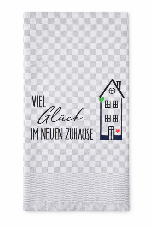 Geschirrtuch Küchenhandtuch bestickt 50x70 Baumwolle Küchendeko Geschenk für Einzug Richtfest Viel Glück