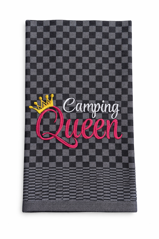 Geschirrtuch Küchenhandtuch bestickt 50x70 Baumwolle Küchendeko Geschenk für Campingliebhaberinnen Camping Queen