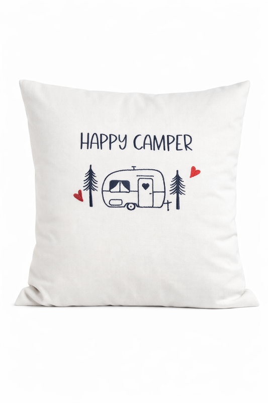 Kissenbezug Zierkissen 40x40 bestickt Baumwolle - Deko für Wohnzimmer Geschenk für Camper mit Wohnwagen