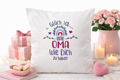 Kissenbezug Zierkissen 40x40 bestickt Baumwolle - Deko für Wohnzimmer Geschenk für Oma & Großmutter