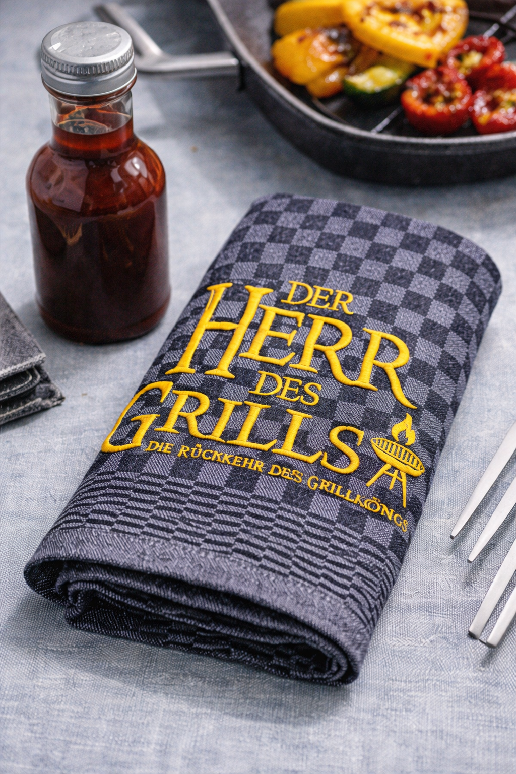 Geschirrtuch Küchenhandtuch bestickt 50x70 Baumwolle Küchendeko Geschenk für Griller Grillmeister Herr des Grills
