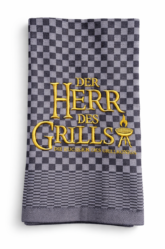 Geschirrtuch Küchenhandtuch bestickt 50x70 Baumwolle Küchendeko Geschenk für Griller Grillmeister Herr des Grills