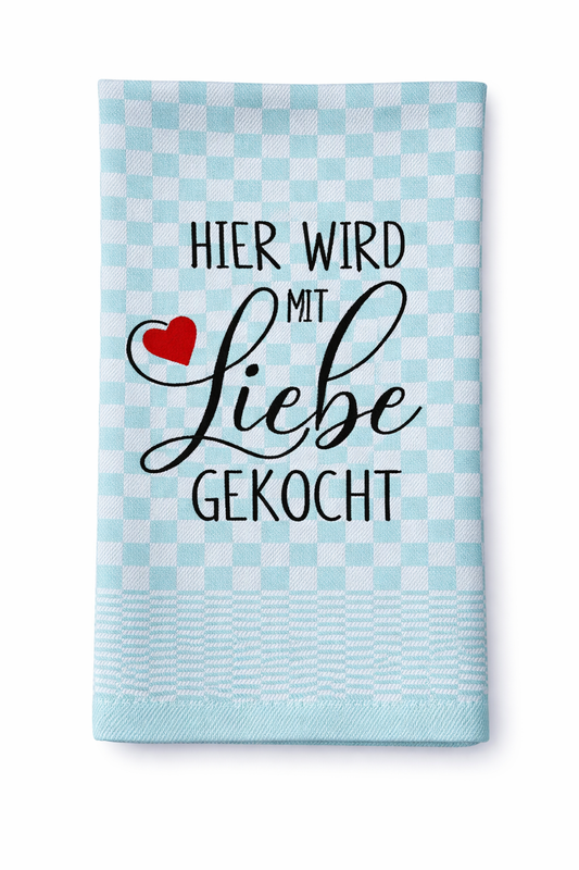 Geschirrtuch Küchenhandtuch bestickt 50x70 Baumwolle Küchendeko Geschenk für Koch Köche mit Liebe gekocht