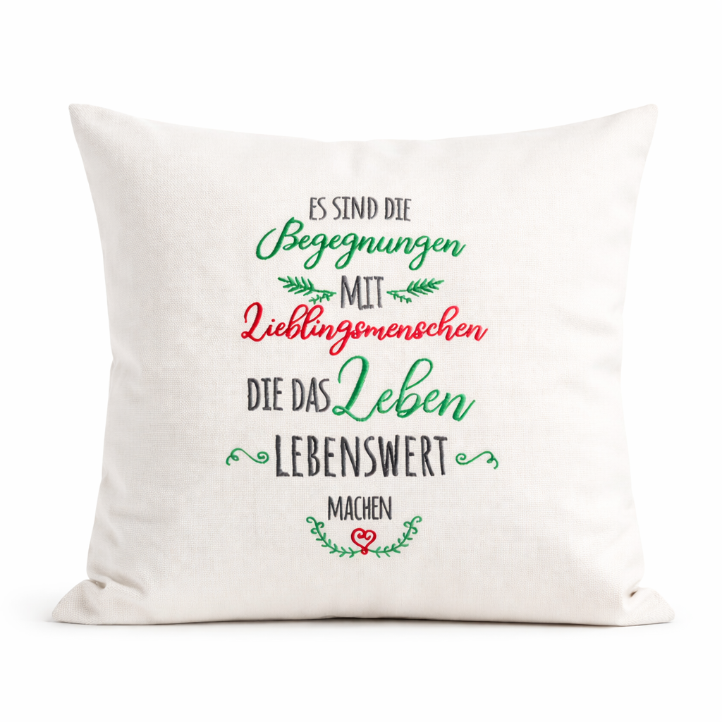 Kissenbezug Zierkissen 40x40 bestickt Baumwolle - Deko für Wohnzimmer Geschenk für Begegnungen Lieblingsmenschen
