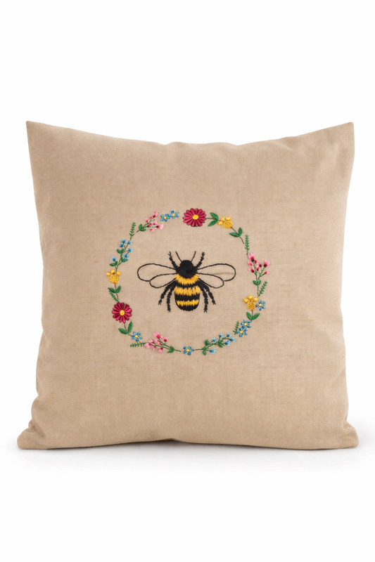 Kissenbezug Zierkissen 40x40 bestickt Baumwolle - Deko für Wohnzimmer Geschenk für Imker & Bienenfreunde