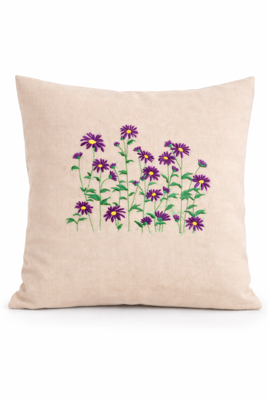 Kissenbezug Zierkissen 40x40 bestickt Baumwolle - Deko für Wohnzimmer Geschenk für Blumenliebhaber Blumen