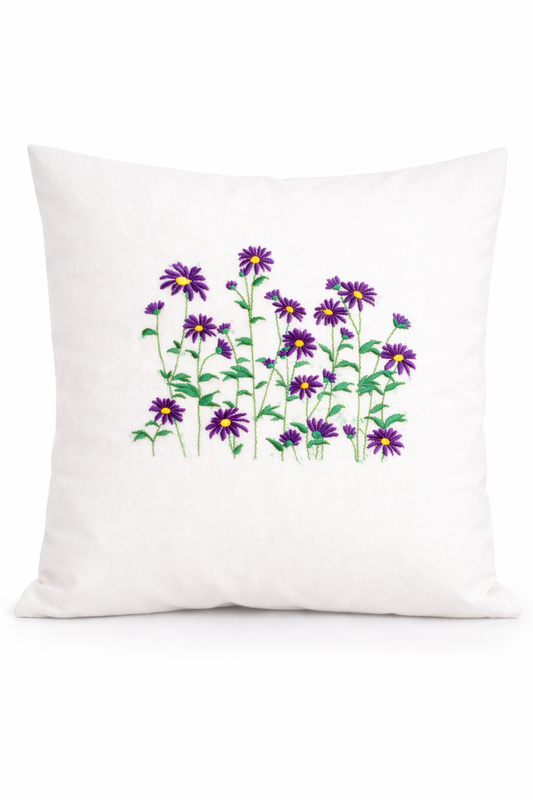 Kissenbezug Zierkissen 40x40 bestickt Baumwolle - Deko für Wohnzimmer Geschenk für Blumenliebhaber Blumen