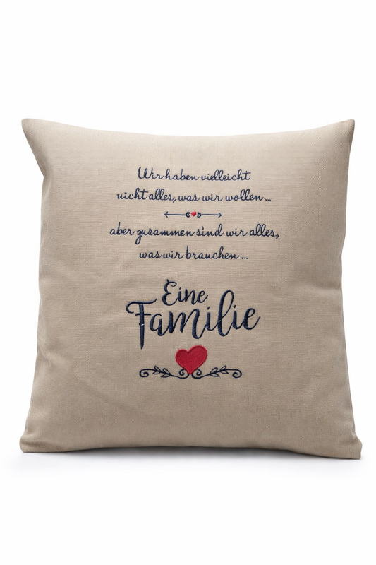 Kissenbezug Zierkissen 40x40 bestickt Baumwolle - Deko für Wohnzimmer Geschenk eine Familie
