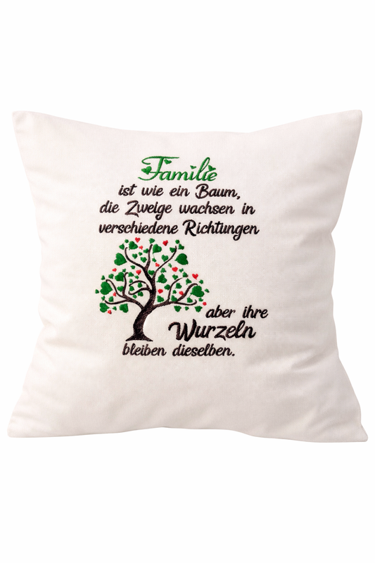 Kissenbezug Zierkissen 40x40 bestickt Baumwolle - Deko für Wohnzimmer Geschenk für Familie Familienbaum