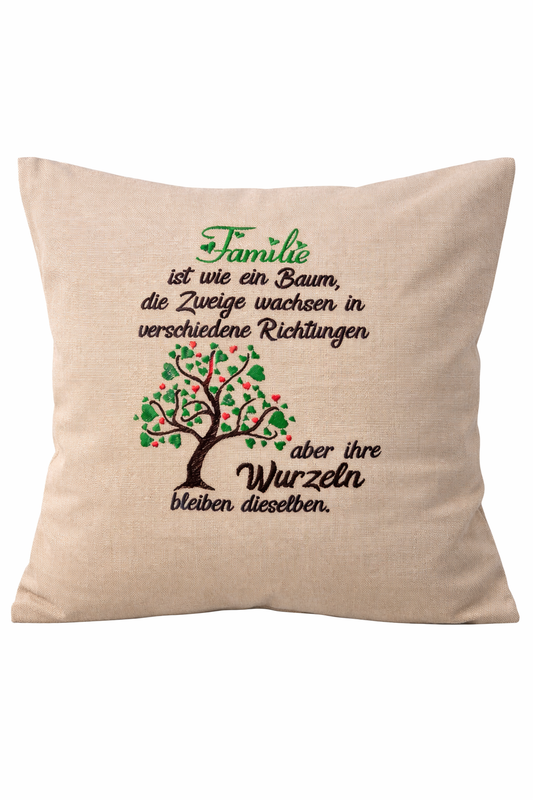 Kissenbezug Zierkissen 40x40 bestickt Baumwolle - Deko für Wohnzimmer Geschenk für Familie Familienbaum