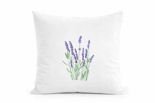 Kissenbezug Zierkissen 40x40 bestickt Baumwolle - Deko für Wohnzimmer Geschenk Blumenliebhaber Lavendel