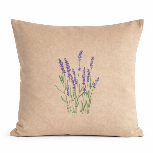 Kissenbezug Zierkissen 40x40 bestickt Baumwolle - Deko für Wohnzimmer Geschenk Blumenliebhaber Lavendel
