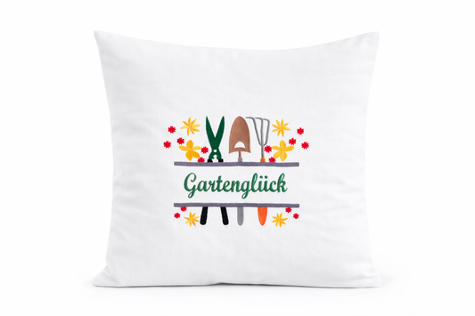Kissenbezug Zierkissen 40x40 bestickt Baumwolle - Deko für Wohnzimmer Geschenk für Gartenliebhaber Gartenglück