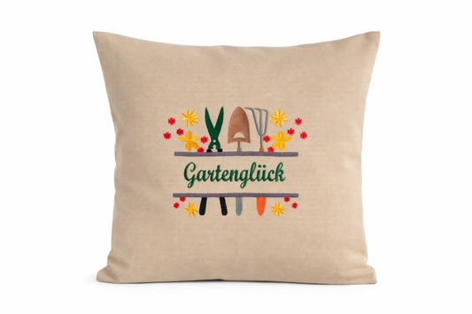 Kissenbezug Zierkissen 40x40 bestickt Baumwolle - Deko für Wohnzimmer Geschenk für Gartenliebhaber Gartenglück