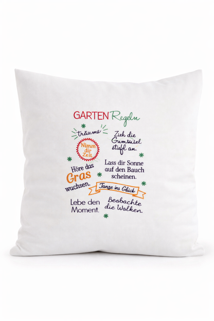 Kissenbezug Zierkissen 40x40 bestickt Baumwolle - Deko für Wohnzimmer Geschenk für Garten Gartenliebhaber