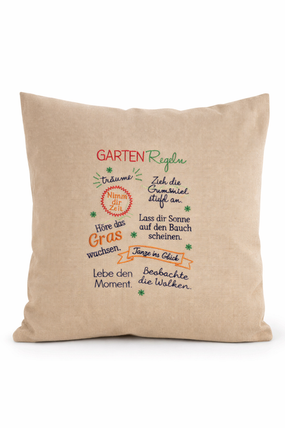 Kissenbezug Zierkissen 40x40 bestickt Baumwolle - Deko für Wohnzimmer Geschenk für Garten Gartenliebhaber