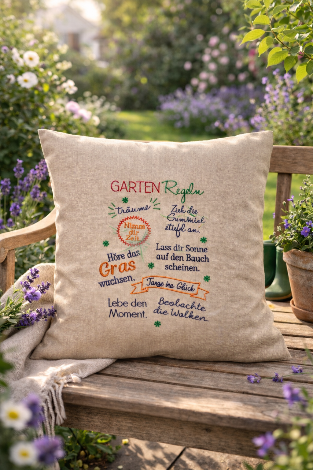 Kissenbezug Zierkissen 40x40 bestickt Baumwolle - Deko für Wohnzimmer Geschenk für Garten Gartenliebhaber