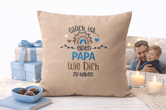 Kissenbezug Zierkissen 40x40 bestickt Baumwolle - Deko für Wohnzimmer Geschenk für Papa Vater
