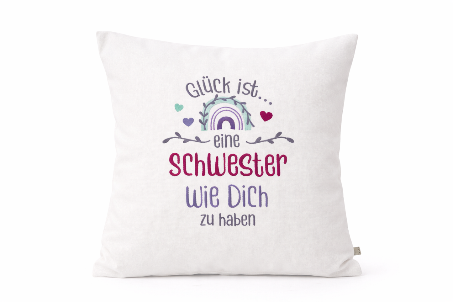 Kissenbezug Zierkissen 40x40 bestickt Baumwolle - Deko für Wohnzimmer Geschenk für Schwester