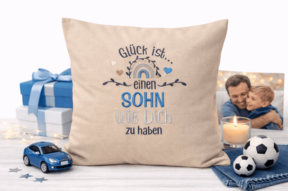 Kissenbezug Zierkissen 40x40 bestickt Baumwolle - Deko für Wohnzimmer Geschenk für Sohn