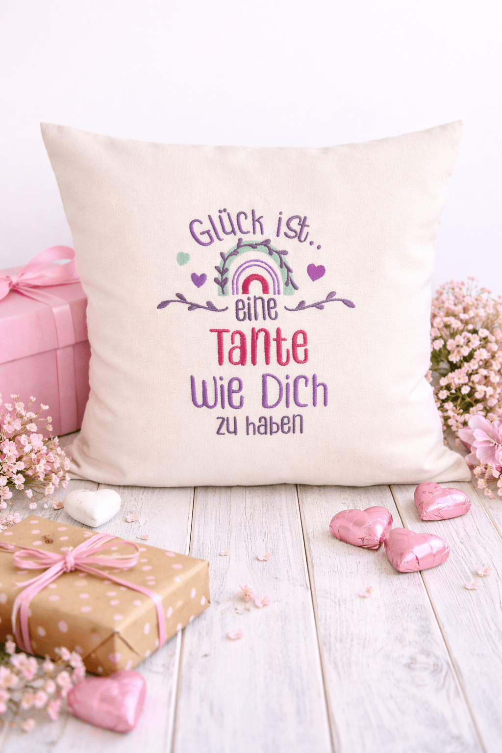 Kissenbezug Zierkissen 40x40 bestickt Baumwolle - Deko für Wohnzimmer Geschenk für Tante