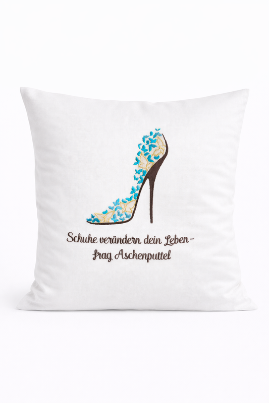 Kissenbezug Zierkissen 40x40 bestickt Baumwolle - Deko für Wohnzimmer Geschenk für Schuhliebhaber