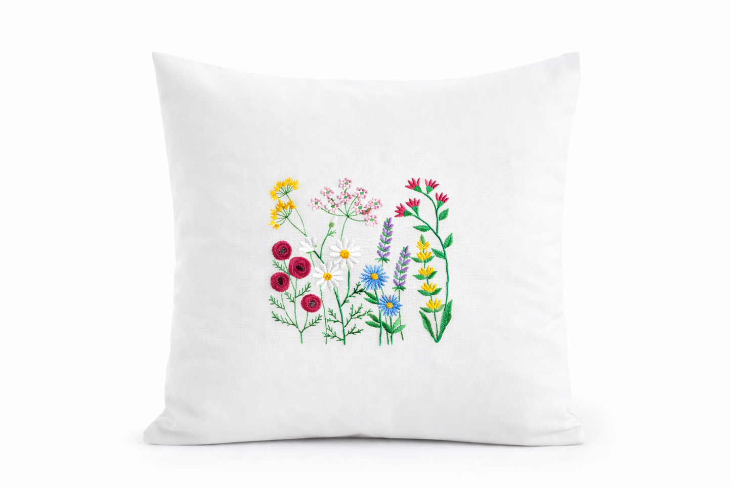Kissenbezug Zierkissen 40x40 bestickt Baumwolle - Deko für Wohnzimmer Geschenk Blumenliebhaber Willdblumen
