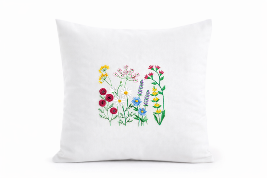 Kissenbezug Zierkissen 40x40 bestickt Baumwolle - Deko für Wohnzimmer Geschenk Blumenliebhaber Willdblumen
