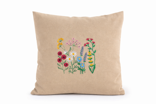 Kissenbezug Zierkissen 40x40 bestickt Baumwolle - Deko für Wohnzimmer Geschenk Blumenliebhaber Willdblumen