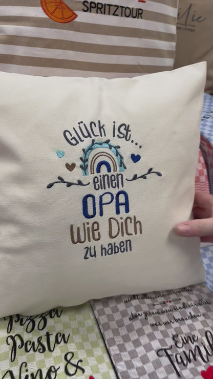 Kissenbezug Zierkissen 40x40 bestickt Baumwolle - Deko für Wohnzimmer Geschenk für Opa & Großvater