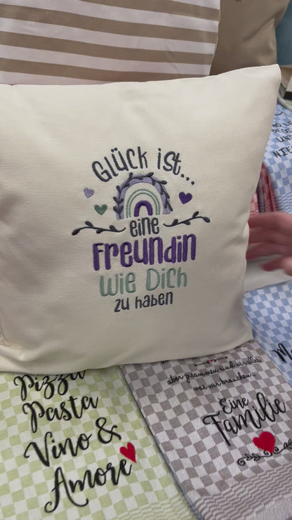 Kissenbezug Zierkissen 40x40 bestickt Baumwolle - Deko für Wohnzimmer Geschenk für Freundin