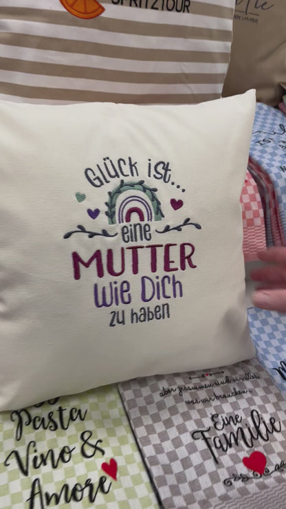 Kissenbezug Zierkissen 40x40 bestickt Baumwolle - Deko für Wohnzimmer Geschenk für Mama Mutter