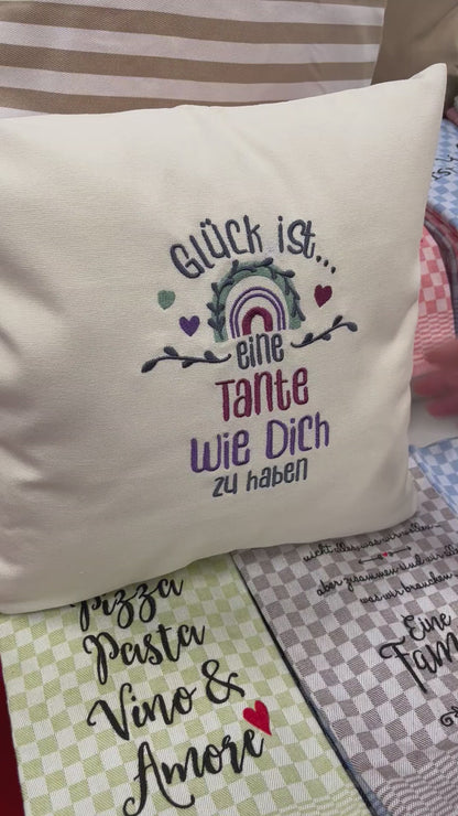 Kissenbezug Zierkissen 40x40 bestickt Baumwolle - Deko für Wohnzimmer Geschenk für Tante