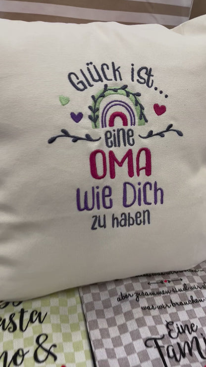 Kissenbezug Zierkissen 40x40 bestickt Baumwolle - Deko für Wohnzimmer Geschenk für Oma & Großmutter