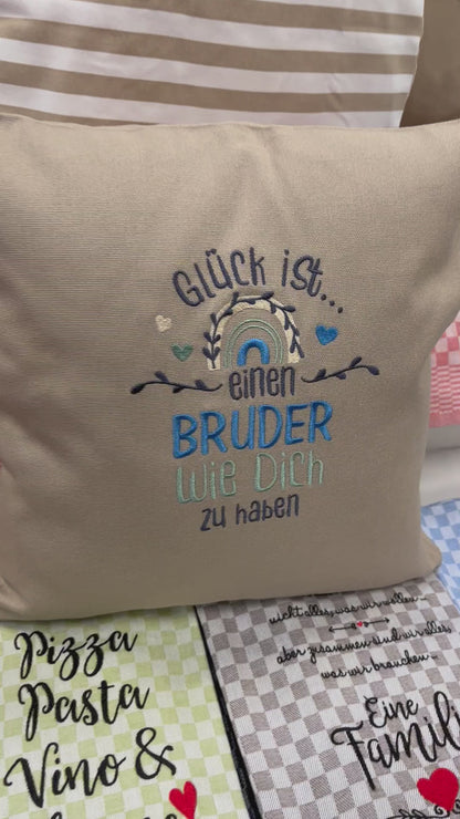 Kissenbezug Zierkissen 40x40 bestickt Baumwolle - Deko für Wohnzimmer Geschenk für Bruder