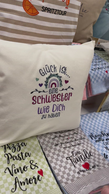 Kissenbezug Zierkissen 40x40 bestickt Baumwolle - Deko für Wohnzimmer Geschenk für Schwester
