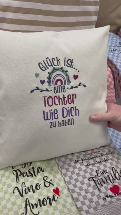 Kissenbezug Zierkissen 40x40 bestickt Baumwolle - Deko für Wohnzimmer Geschenk für Tochter