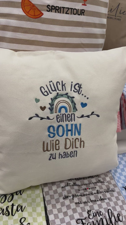 Kissenbezug Zierkissen 40x40 bestickt Baumwolle - Deko für Wohnzimmer Geschenk für Sohn