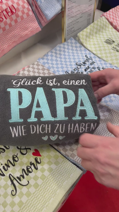 Badehandtuch/Strandhandtuch "Glück Papa" Baumwolle/Frotee - 140x70cm