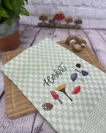 Geschirrtuch bestickt, Küchentuch, Pilze, Herbst, Geschenkidee, Einzug, Umzug