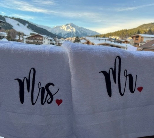 Handtücher Mr. & Mrs., weiß, 100% Baumwolle, Set, Geschenk - Hochzeit